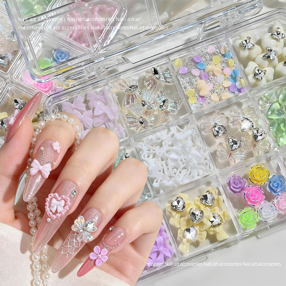 Resin Art Rose Petals - 12grids Mixed Resin Bow Rose Nail