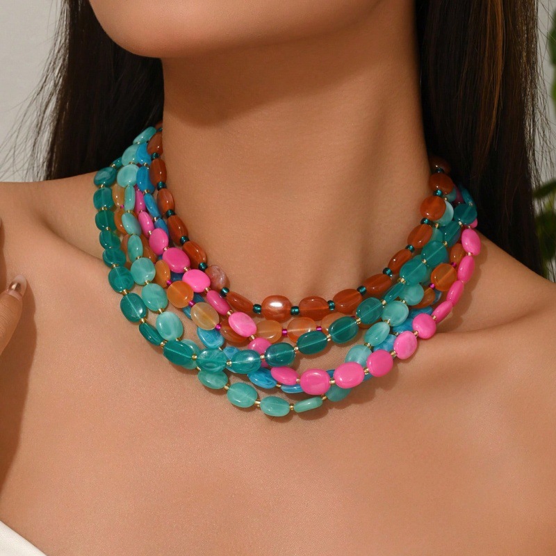 Statement Exaggerated Oval Col - Resin Art Necklace review and price