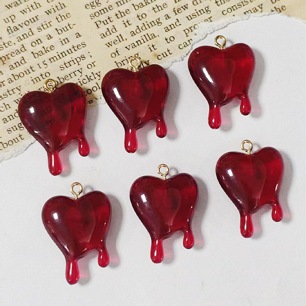 10pcs Drop Blood Heart-shaped  - Resin Art Necklace review and price