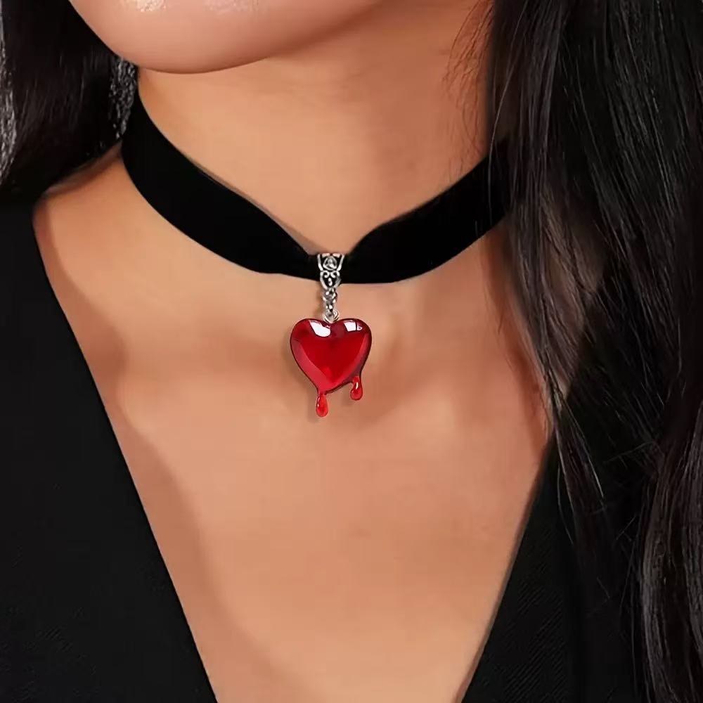 10pcs Drop Blood Heart-shaped  - Resin Art Necklace review and price