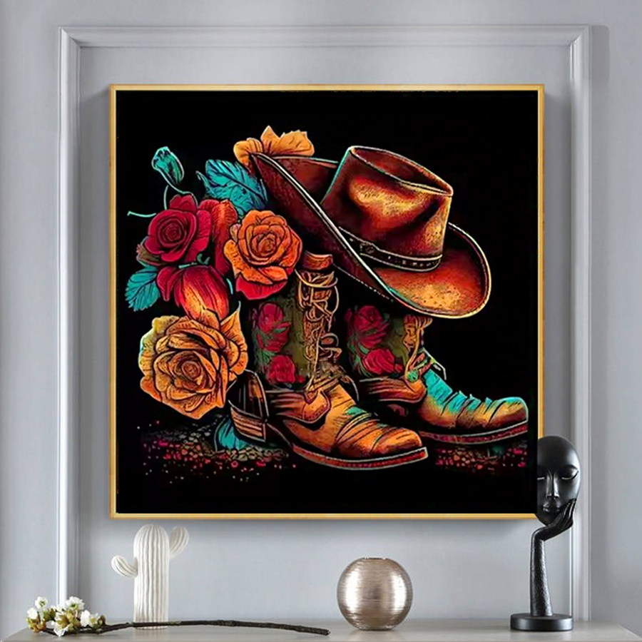 Cowboy Hat Boots Diamond Paint - Resin Art With Rose review and price
