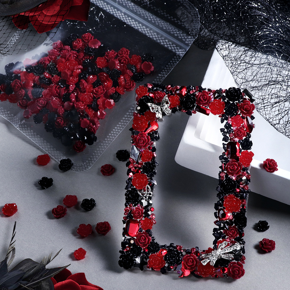 100pcs Red & Black Resin Rose  - Resin Art Rose Petals review and price