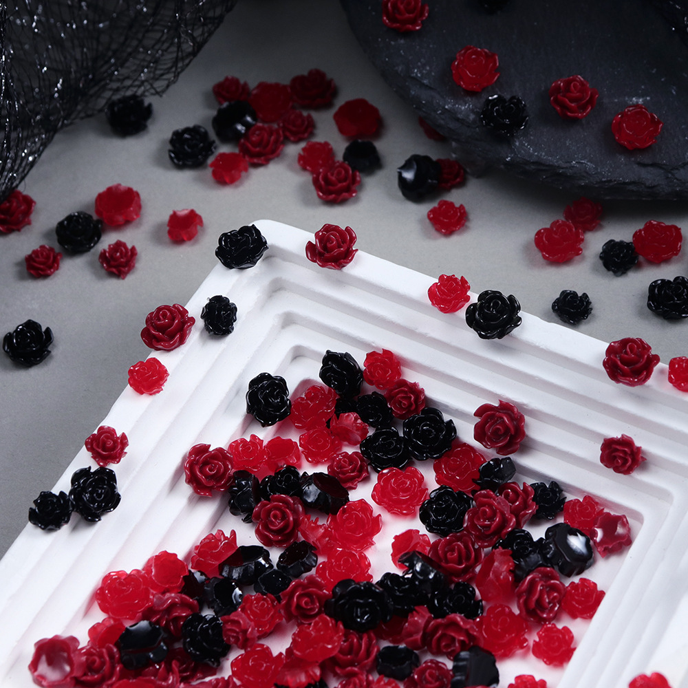 100pcs Red & Black Resin Rose  - Resin Art Rose Petals review and price
