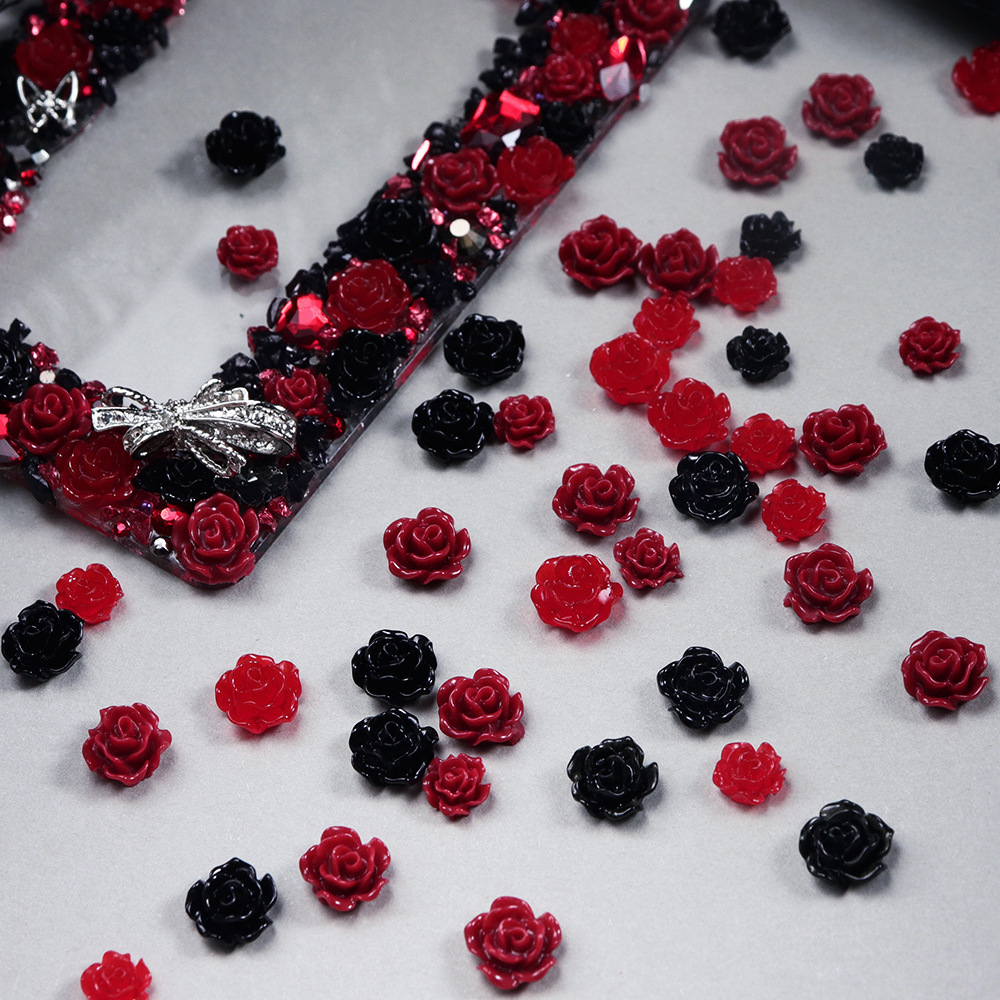 100pcs Red & Black Resin Rose  - Resin Art Rose Petals review and price