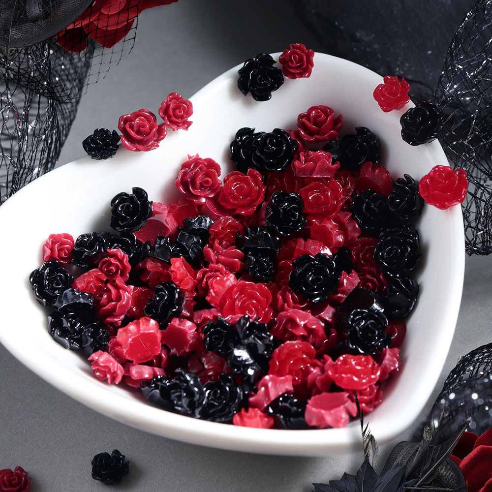 100pcs Red & Black Resin Rose  - Resin Art Rose Petals review and price